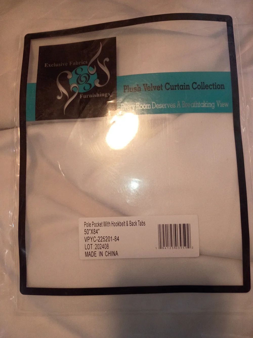 White Velvet Curtain Panel - Pole Pocket with Hooks & Back Tabs